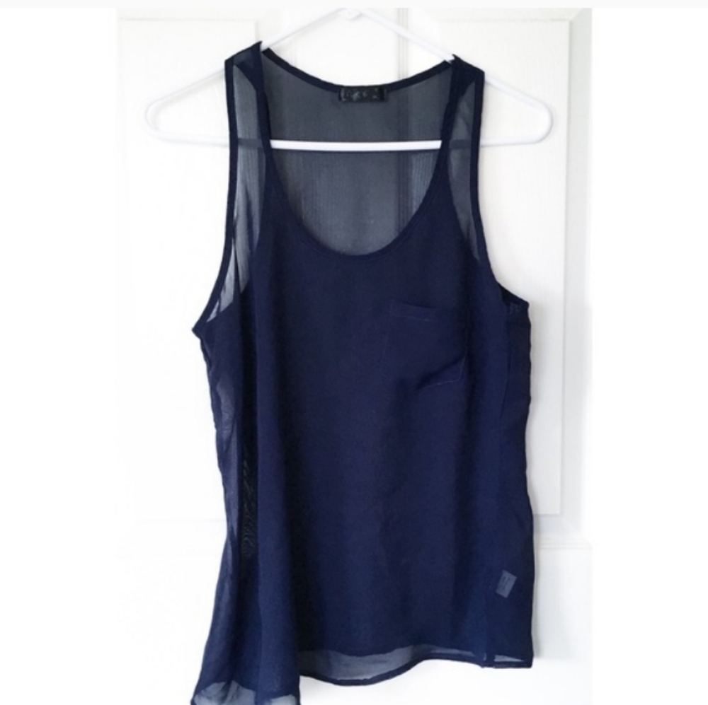 Navy blue sheer top with pocket size medium